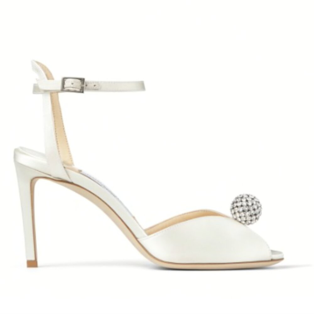 Jimmy Choo Women's Sacora 85 Satin Sandals with Crystal Sphere